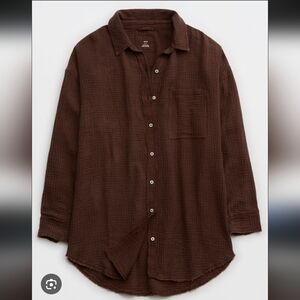 Aerie Chocolate Brown Casual Button Down Shirt Size Large Women